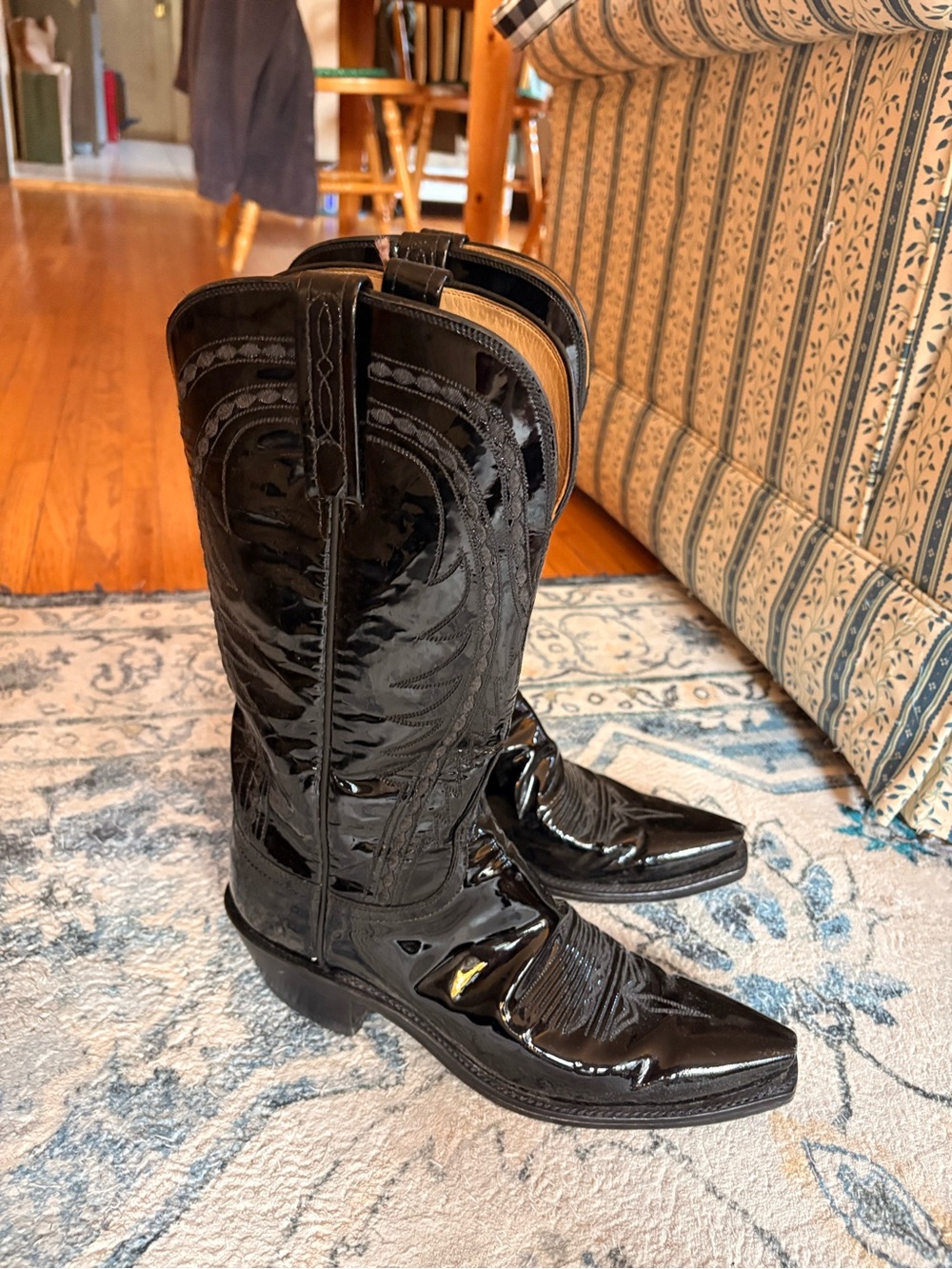 Lucchese 1883 Black Patent Leather Western Heeled Boots